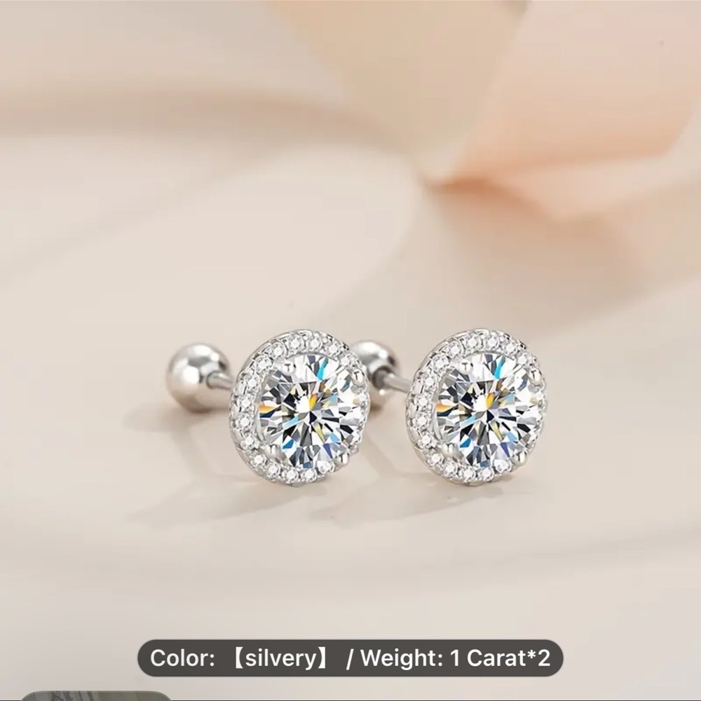GRA CERTIFIED 1ct MOISSANITE SCREW BACK EARRINGS IN 18k PLATING STERLING SILVER